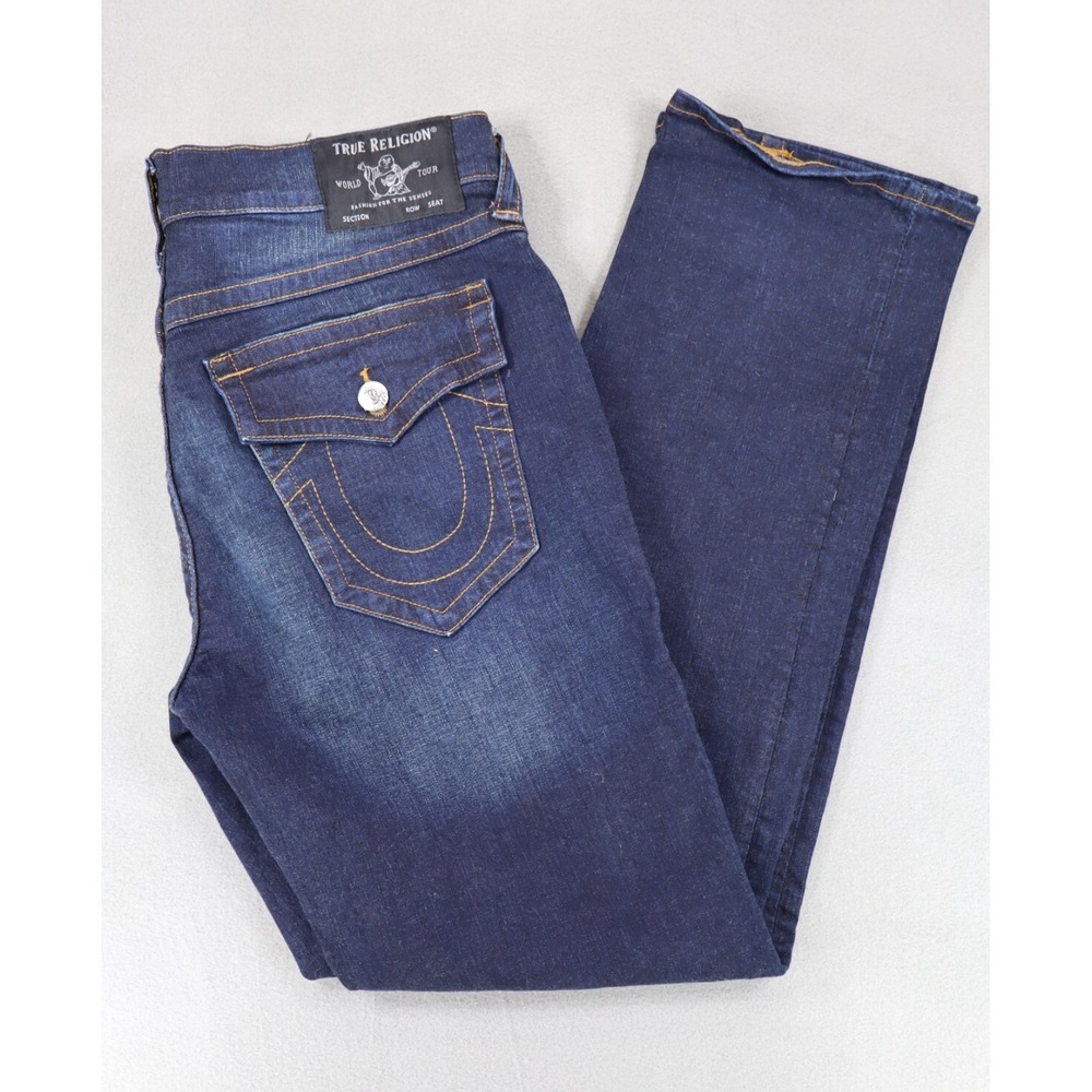 True‎ Religion Denim 36x32 Ricky Relaxed Straight Jeans Flap Pockets Stitching
